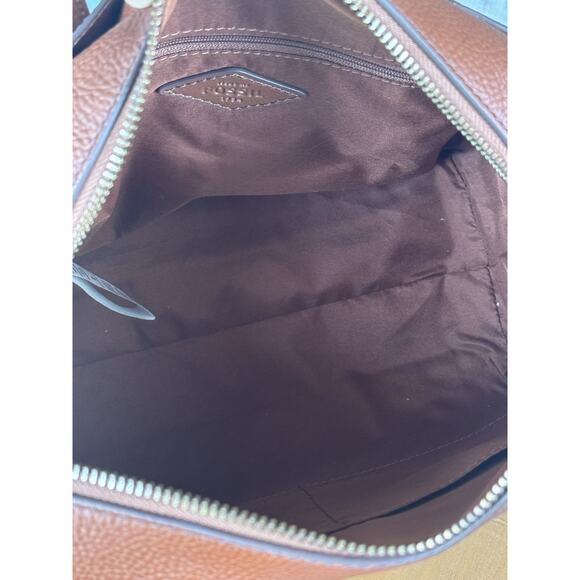 NWT Fossil Sydney Satchel Handbag Crossbody Strap Medium Brown Leather - Picture 13 of 15